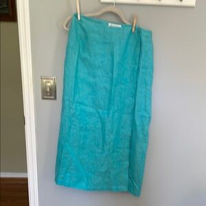 NWOT Beautiful Escada Linen Elegant Turquoise Wrap Skirt EU 42/ US L